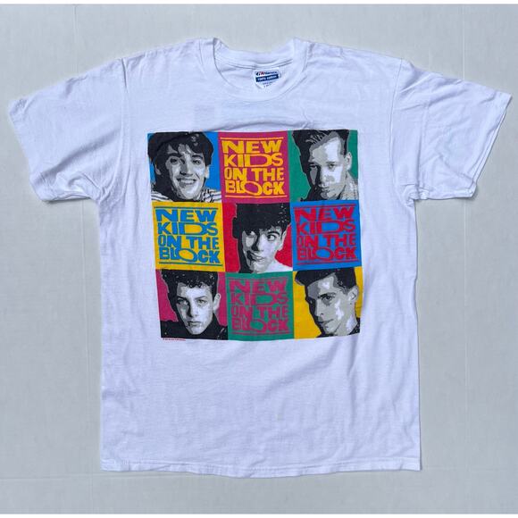Vintage 1989 New Kids On The Block Faces Tour Band Tee T Shirt L USA Made 80s - Picture 12 of 12